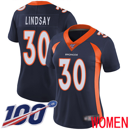 Women Denver Broncos #30 Phillip Lindsay Navy Blue Alternate Vapor Untouchable Limited Player 100th Season Football NFL Jersey